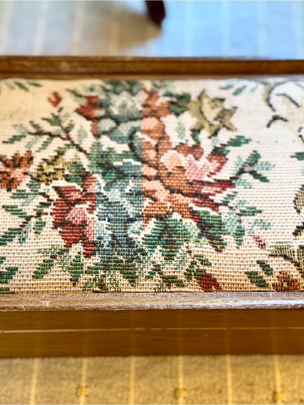 Vintage Wooden Tapestry Pin Cushion & Trinket Box